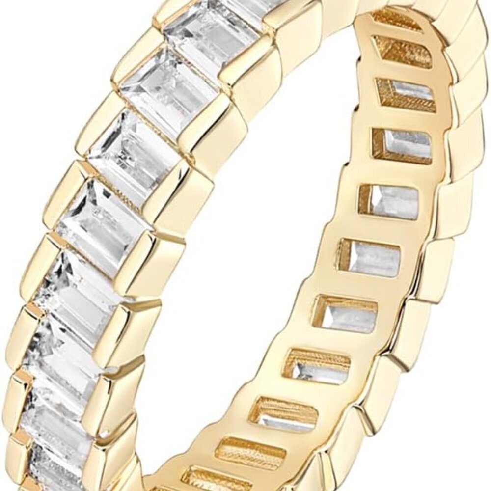 14K Gold Plated Cubic Zirconia Baguette Eternity Ring for Women Size 7